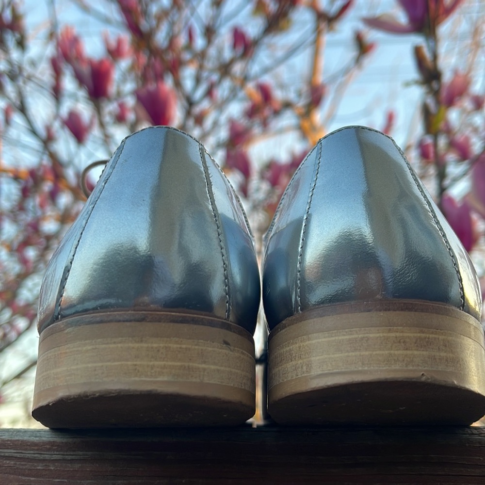 EVERLANE Italy Leather E2 Shine Modern Oxford Silver Lace up Women's Shoes Size - Picture 10 of 16